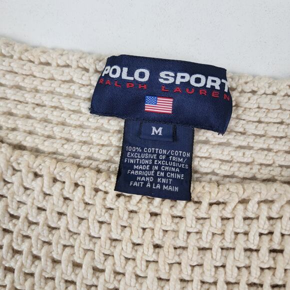 Vintage Polo Sport Ralph Lauren Crochet Knit USA Flag Sweater Women's Sz Medium - Picture 2 of 11